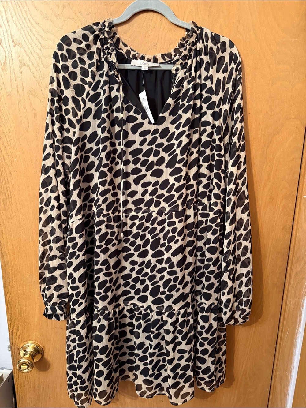 LOFT Black and Beige Animal Print Long Sleeve Dress